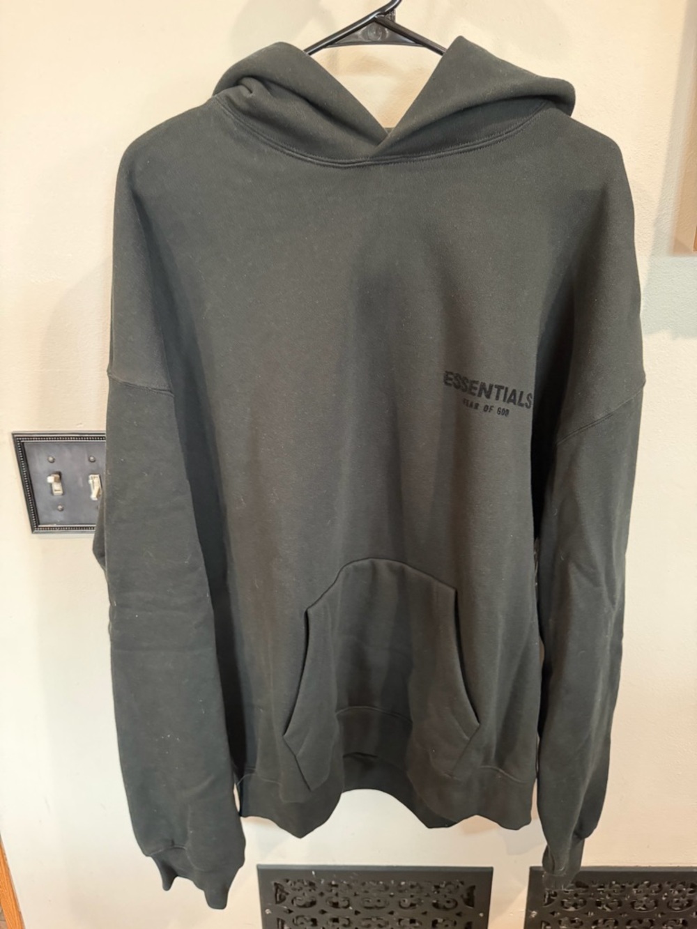 Essentials Black Pullover Hoodie with Front Pocket
